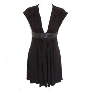 SKY Mini V Neck Leather Belt Dress